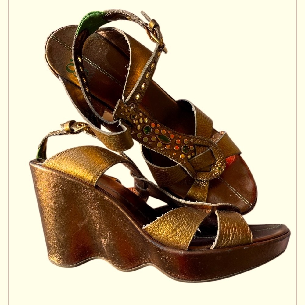 G-Series Cole Haan bronze jeweled platform sandals